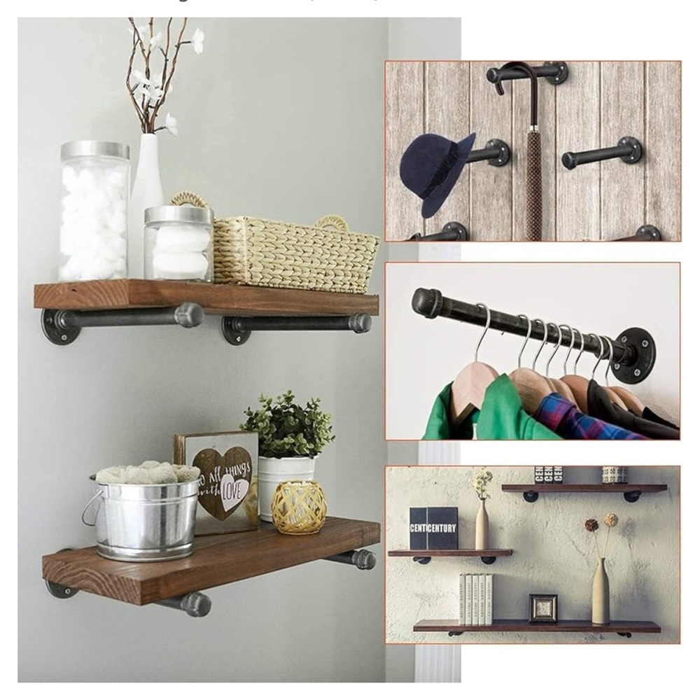 4 Pack Industrial Pipe Heavy Duty Decorative Brackets (8 inch)